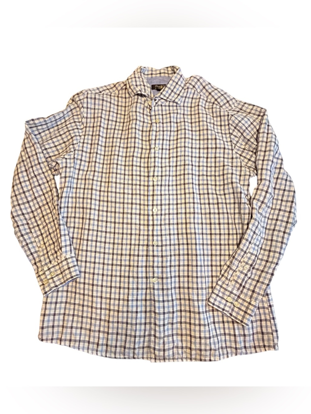 Pronto Uomo White and Blue Plaid Long-Sleeve Button-Down Shirt